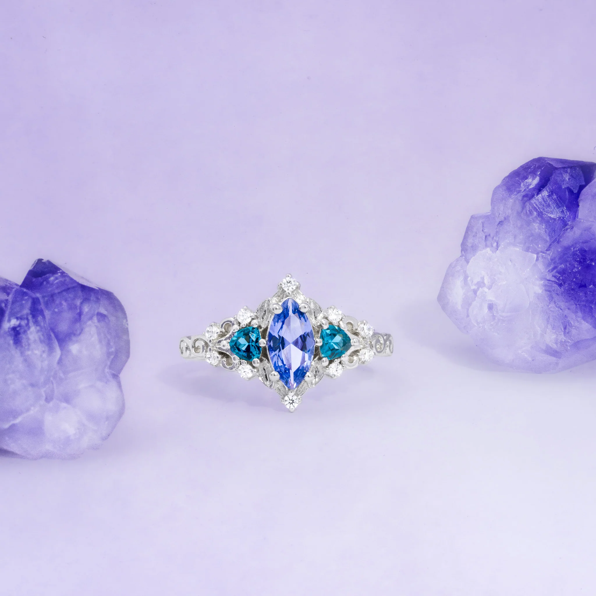 Elain Tanzanite & Teal Sapphire Fairy Ring- Sterling Silver - Image 3