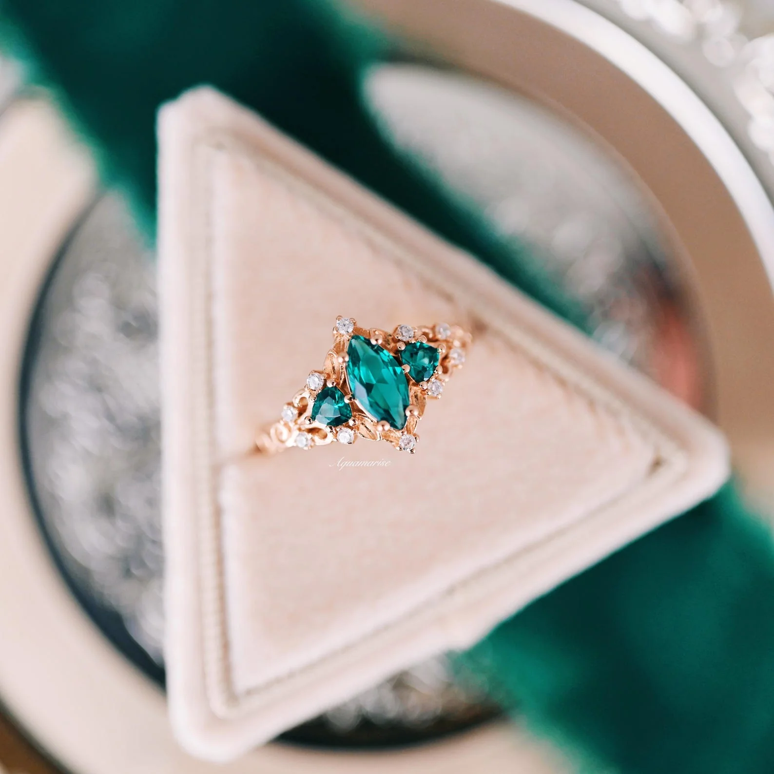 Elain Teal Sapphire Fairy Engagement Ring in 14K Solid Rose Gold - Image 2