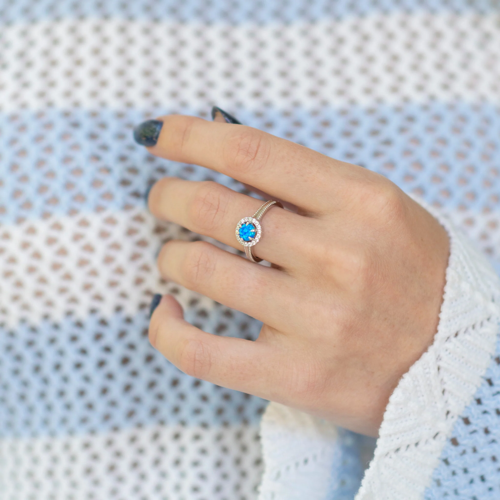 Ella Blue Fire Opal Ring in Sterling Silver - Image 2