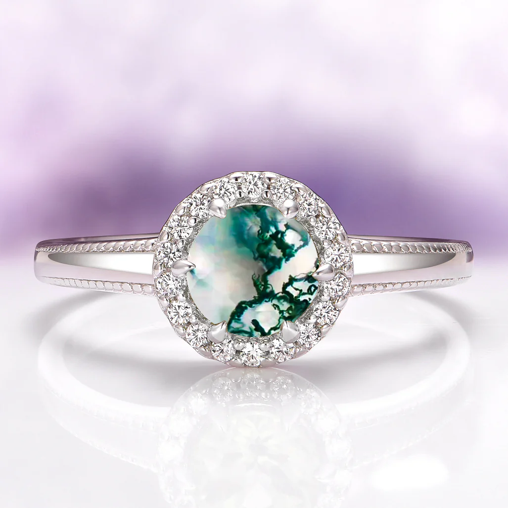 Ella Green Moss Agate Ring in Sterling Silver