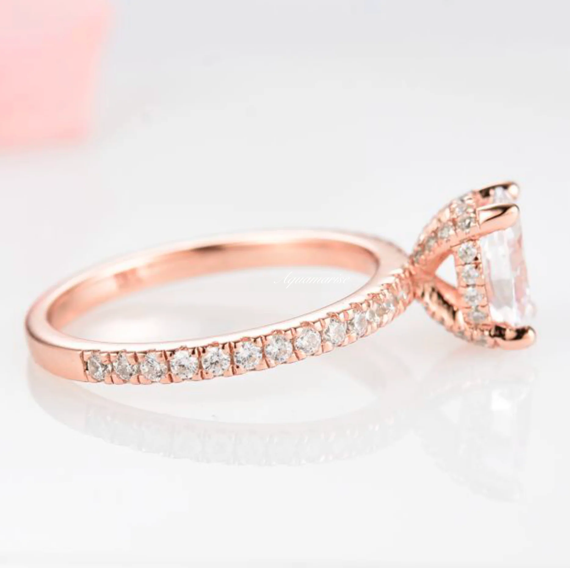 Elle Moissanite Engagement Ring (Hidden Halo) in 14K Solid Rose Gold - Image 4