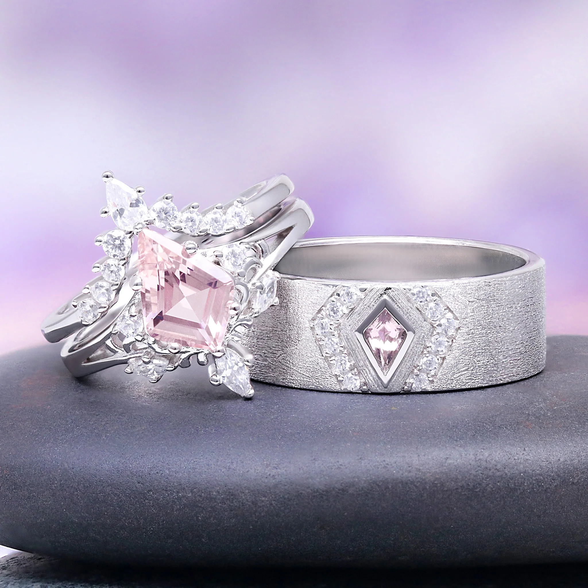 Elowen Morganite Couples Ring Set
