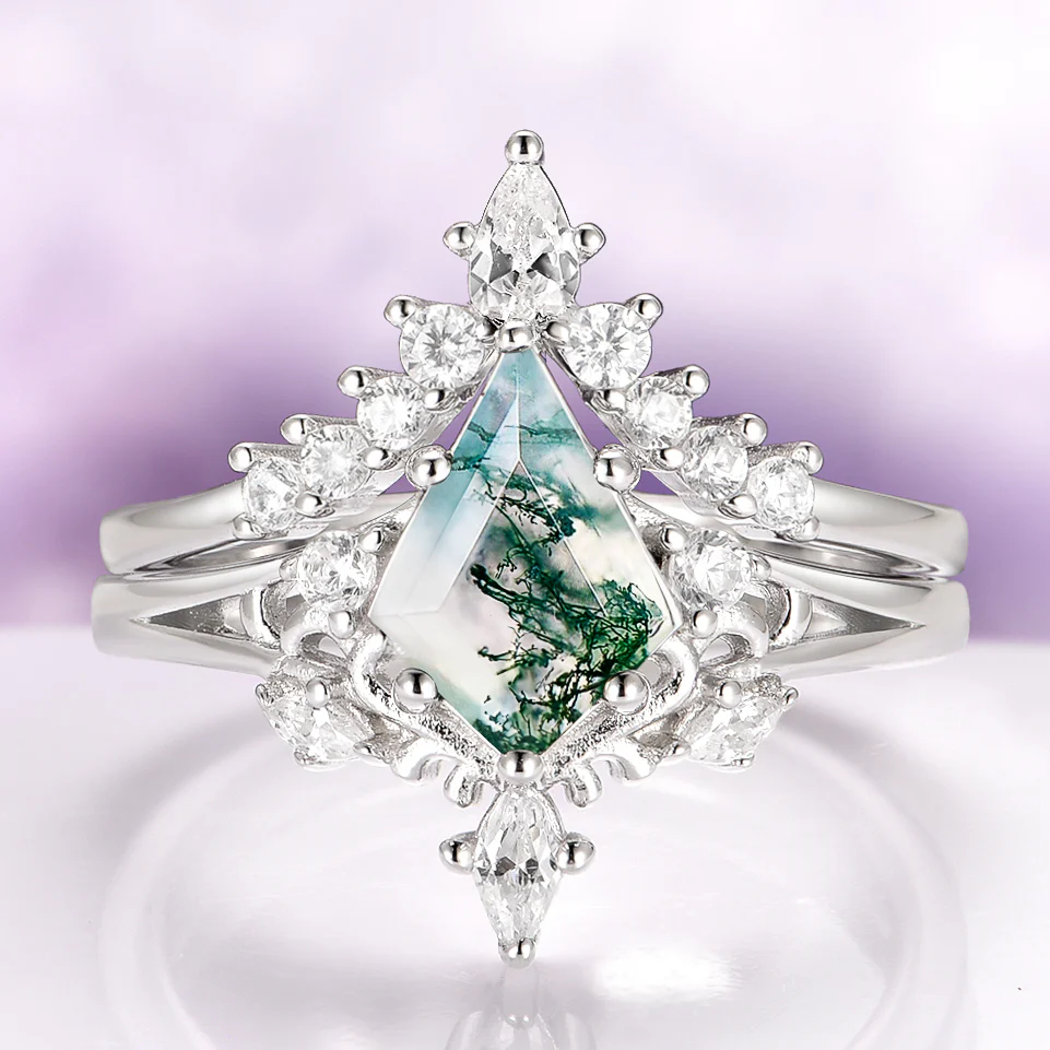 Elowen Moss Agate Couples Ring Set - Image 2