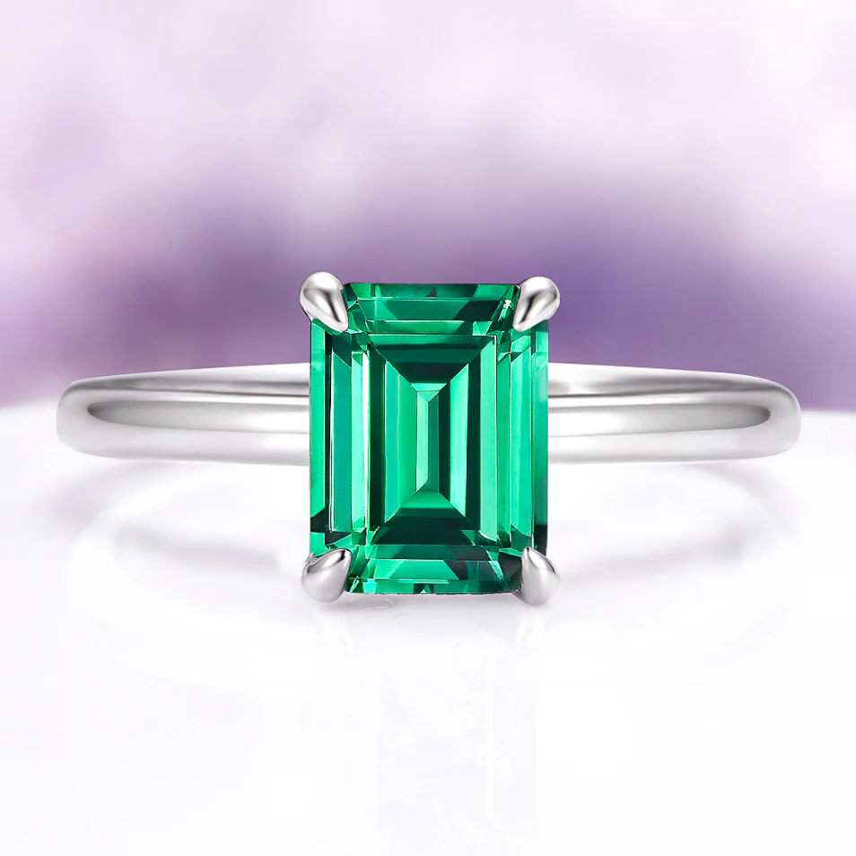 Emerald Engagement Ring in 14K White Gold (Hidden Halo)