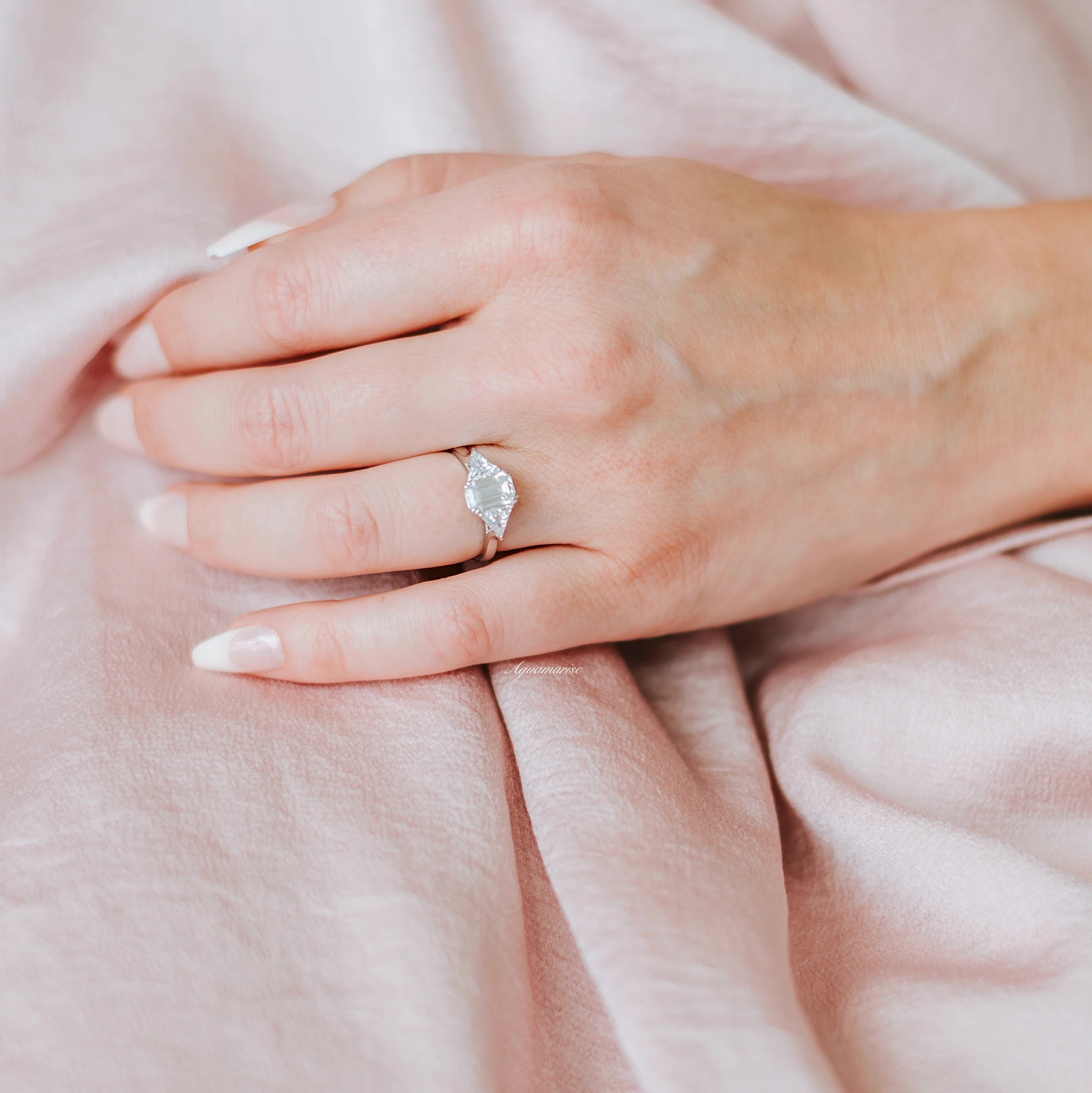 Emerald Cut Lab-Grown Diamond Engagement Ring- 14K White Gold (IGI Certified) - Image 3
