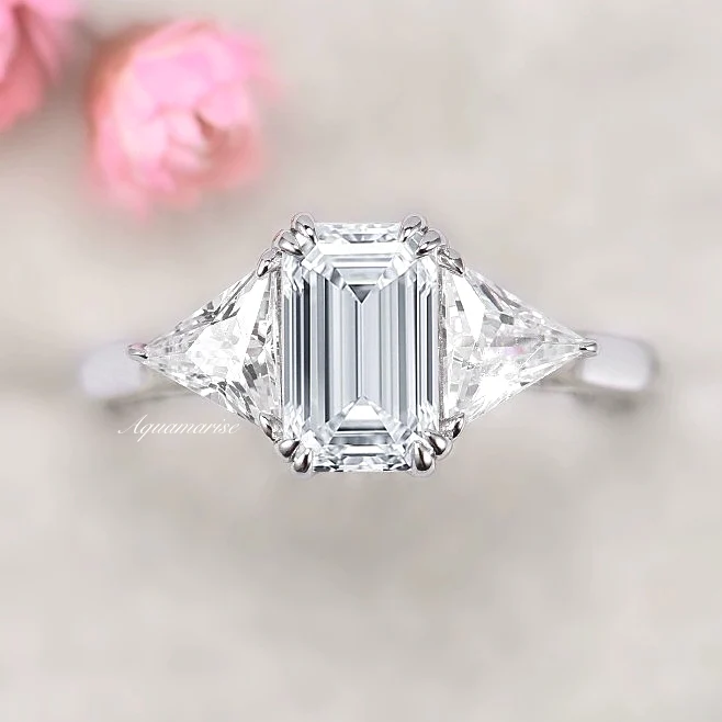 Emerald Cut Lab-Grown Diamond Engagement Ring- 14K White Gold (IGI Certified) - Image 4