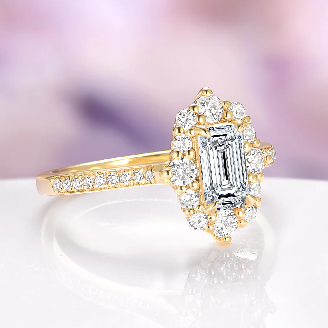 Emerald Cut Moissanite Engagement Ring in Solid 14K Yellow Gold - Image 4