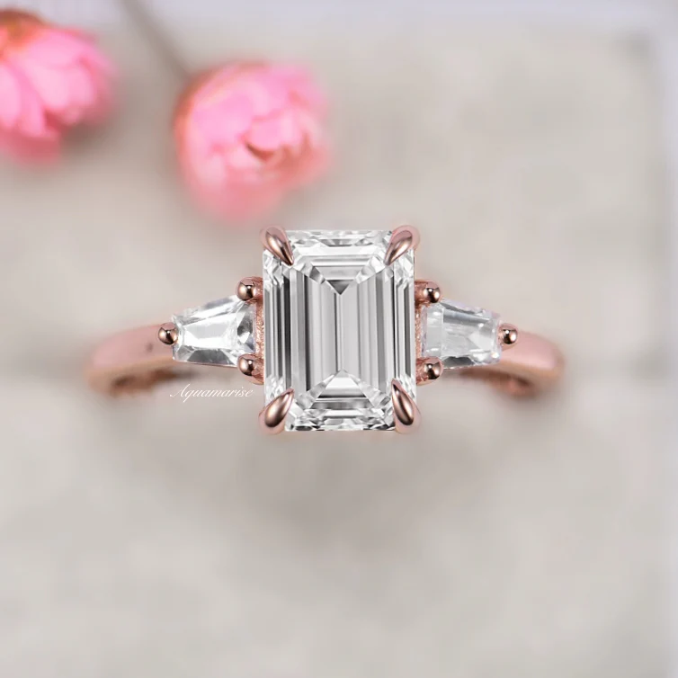 Emerald Cut Lab-Grown Diamond Engagement Ring- 14K Solid Rose Gold (IGI Certified) - Image 3