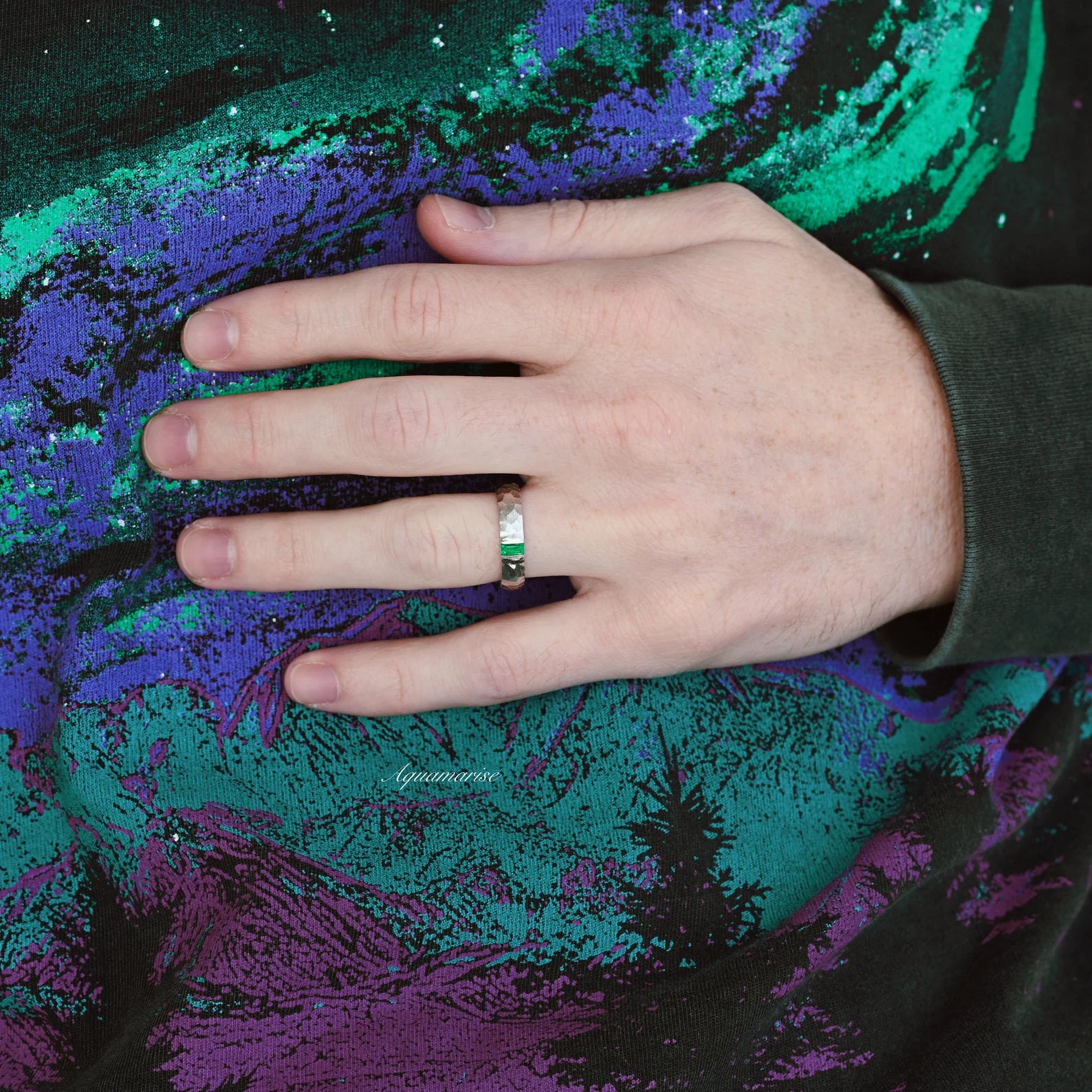 Oval Cut Emerald Leaf Couples Ring Set - Image 8