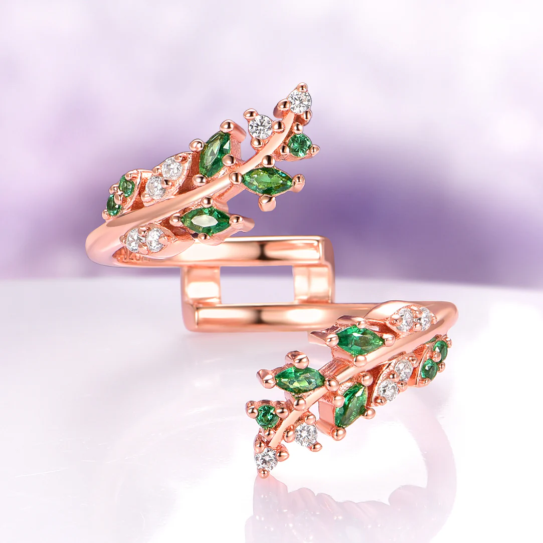 Emerald Leaf Ring Guard in 14K Solid Rose Gold