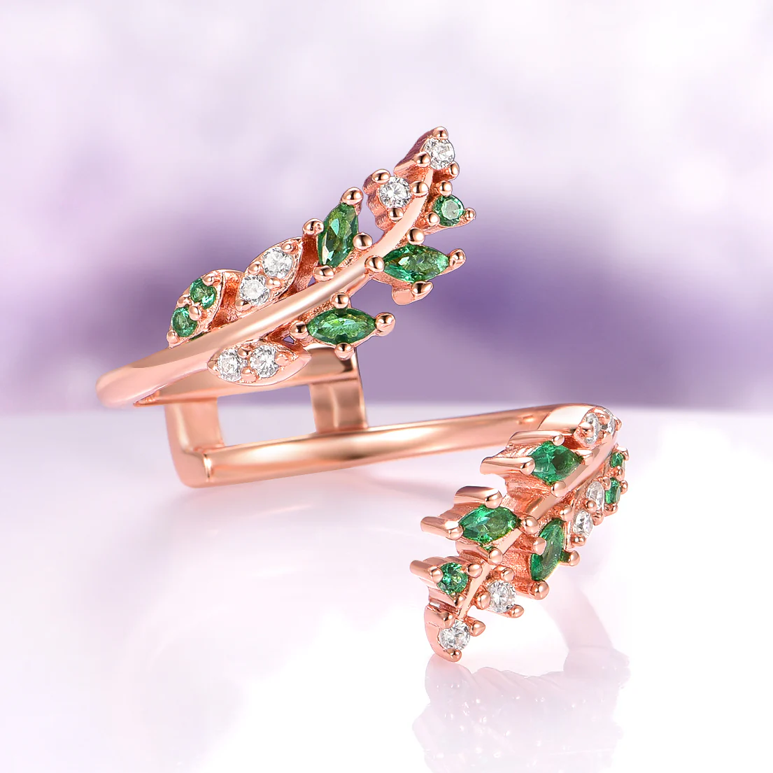 Emerald Leaf Ring Guard in 14K Solid Rose Gold - Image 2
