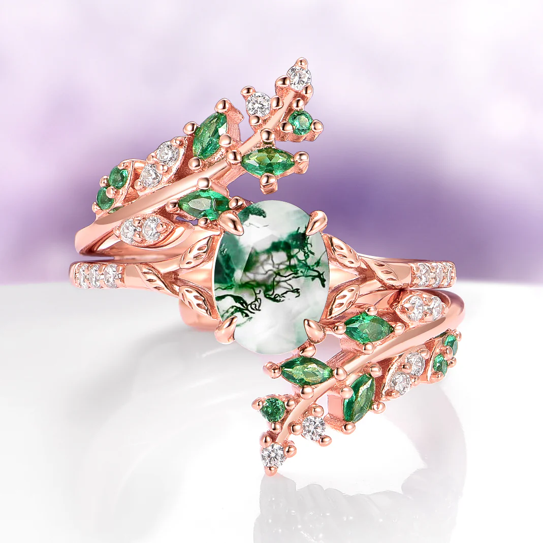 Emerald Leaf Ring Guard in 14K Solid Rose Gold - Image 3
