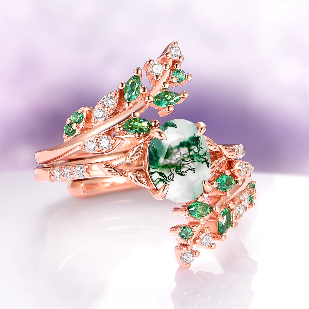 Emerald Leaf Ring Guard in 14K Solid Rose Gold - Image 4