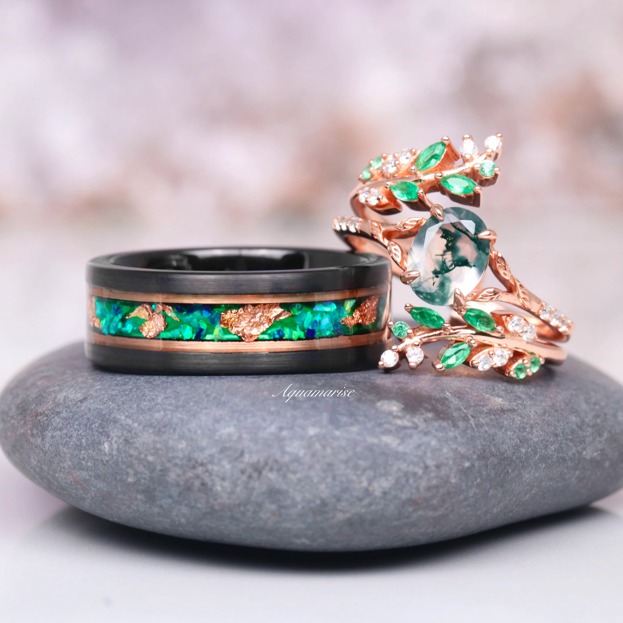 Emerald Leaf Ring Guard in 14K Solid Rose Gold - Image 7