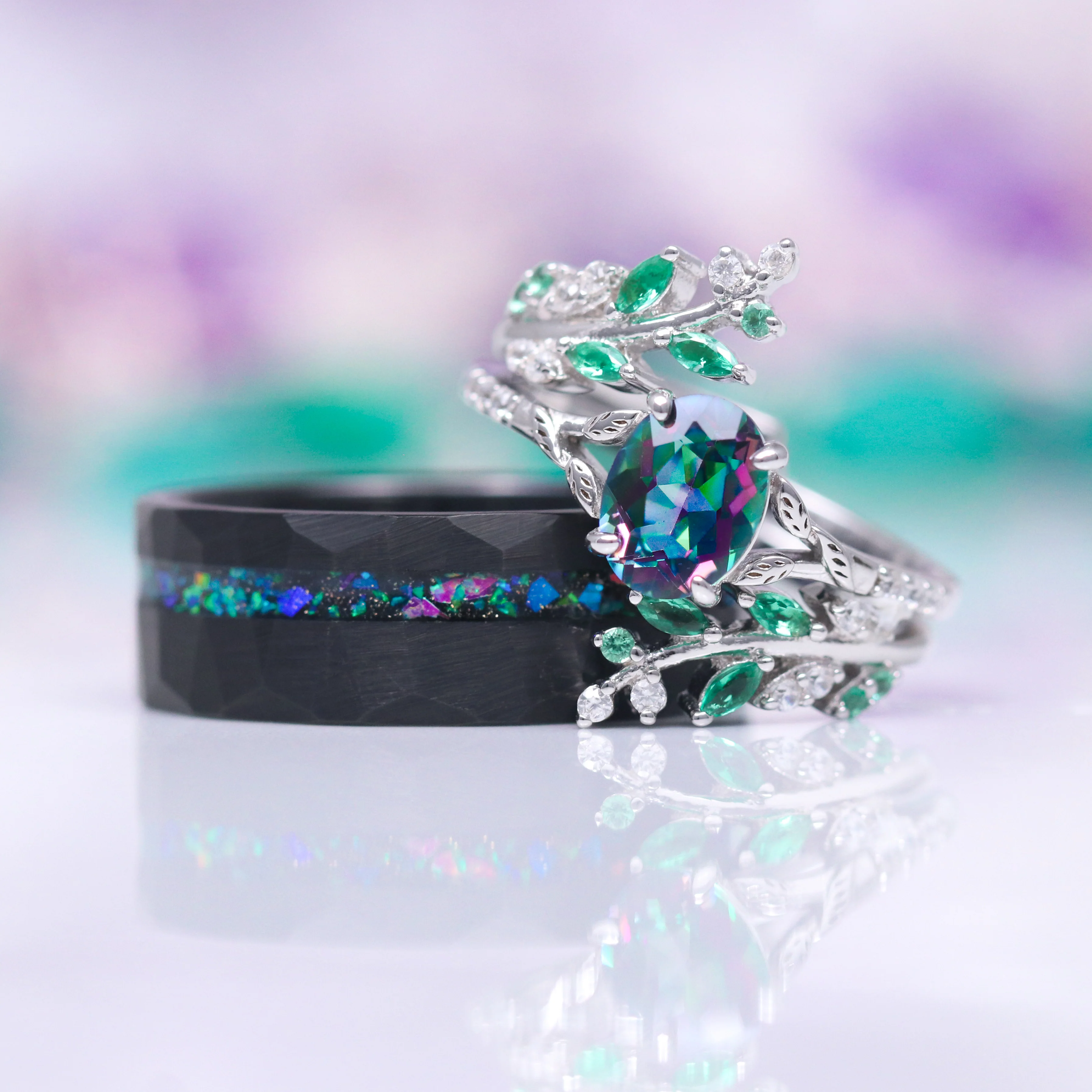 Emerald Leaf Ring Guard in 14K White Gold - Image 2