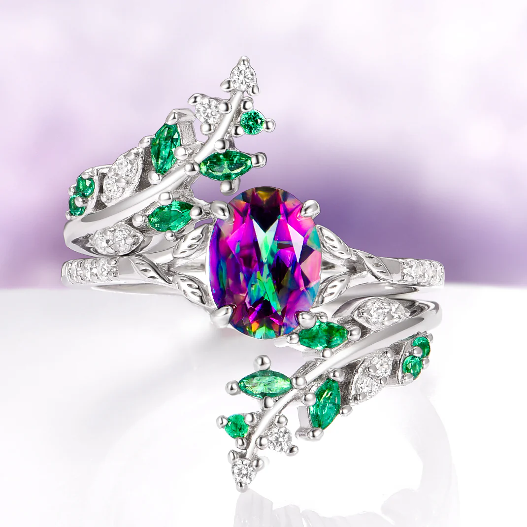 Emerald Leaf Ring Guard in 14K White Gold - Image 3