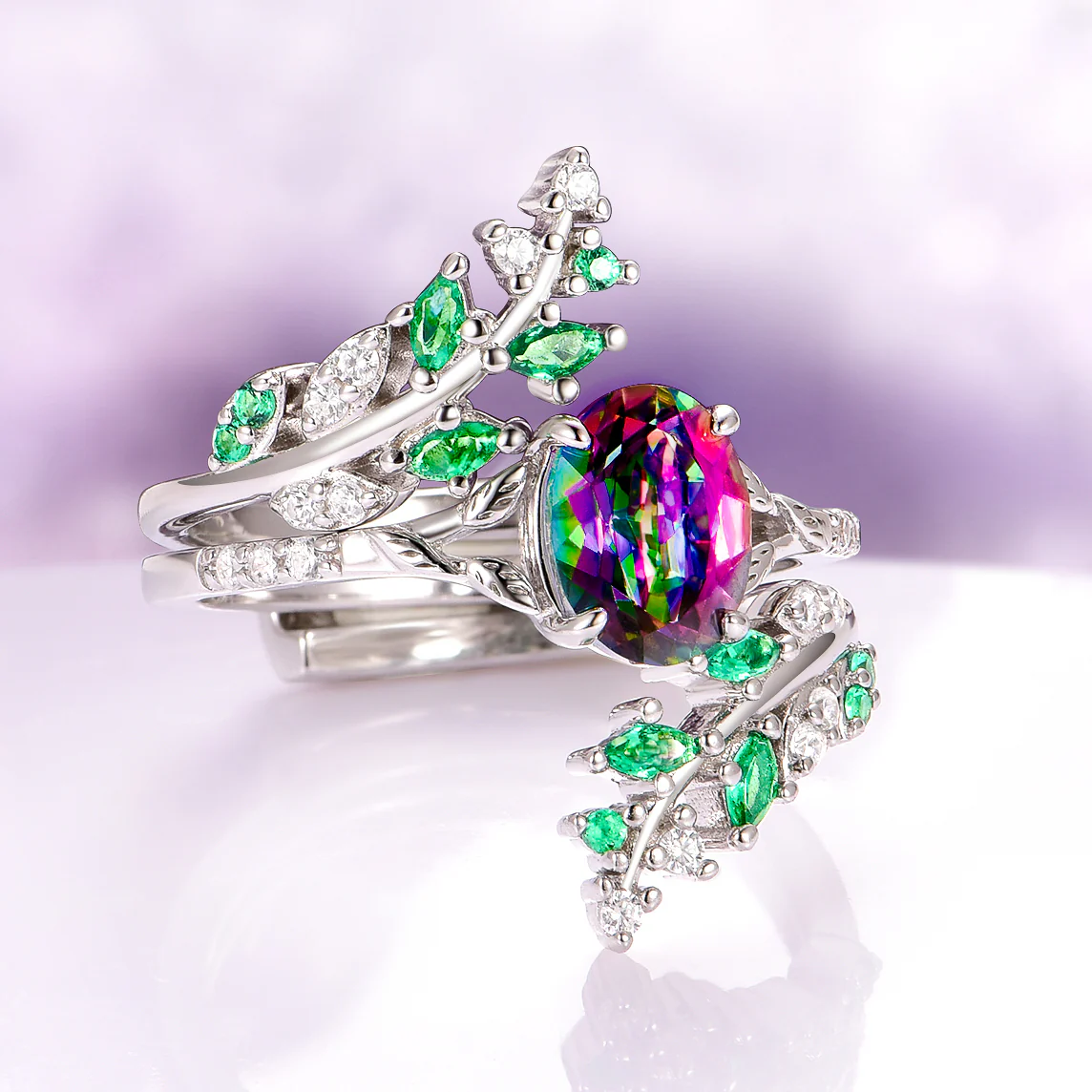 Emerald Leaf Ring Guard in 14K White Gold - Image 4