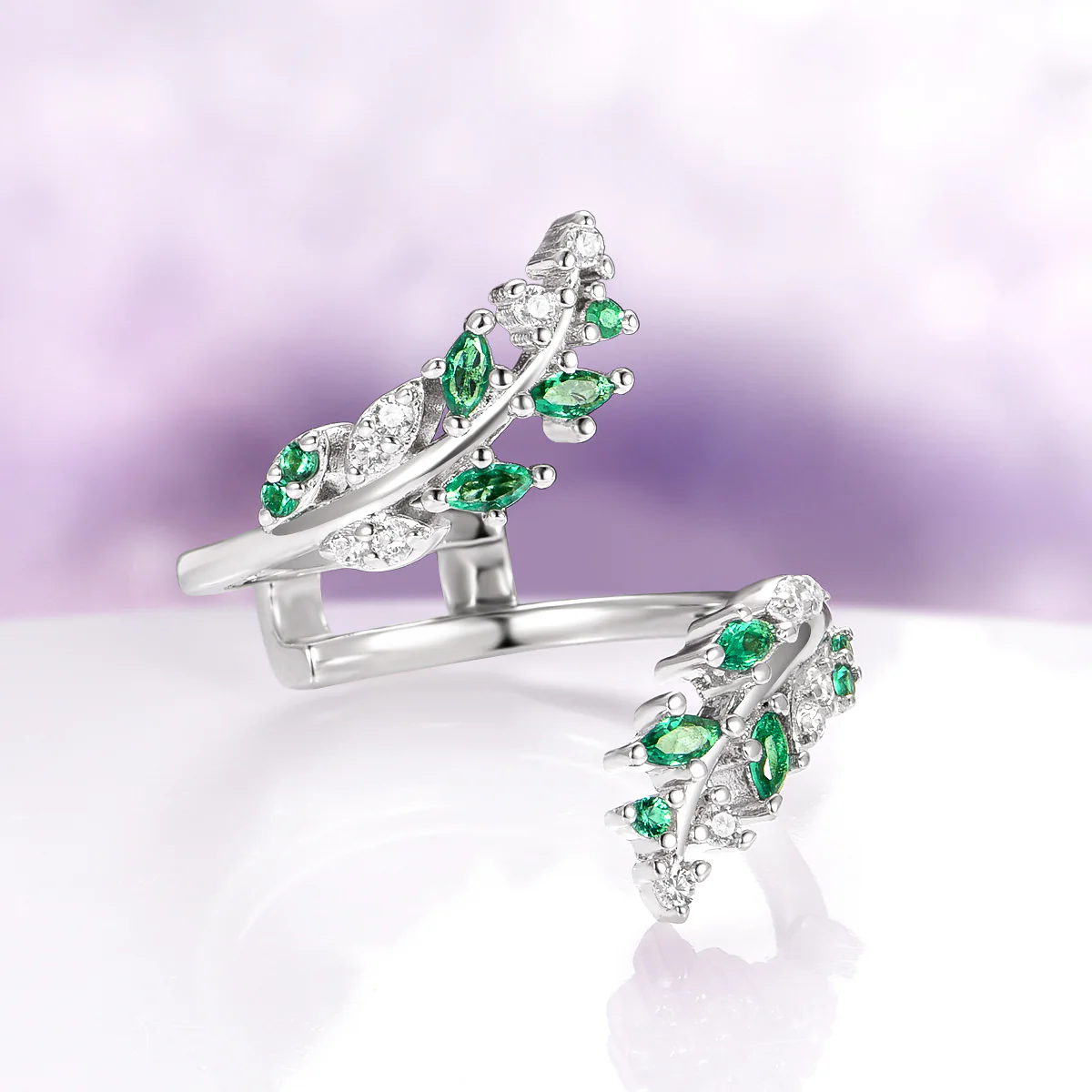 Emerald Leaf Ring Guard in 14K White Gold - Image 6
