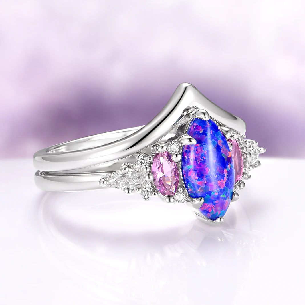 Emerie Blue Fire Opal & Pink Sapphire Ring Set in  Sterling Silver - Image 4