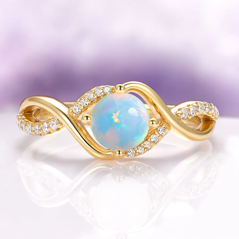 Entwined Natural Australian Opal Engagement Ring in 14K Solid Yellow Gold