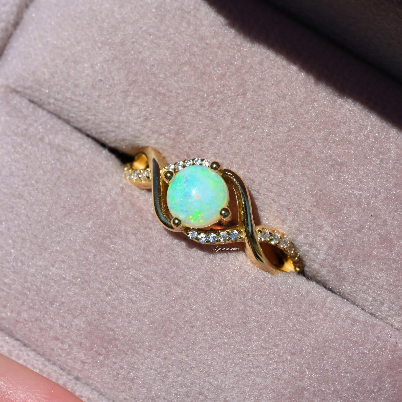 Entwined Natural Australian Opal Engagement Ring in 14K Solid Yellow Gold - Image 2