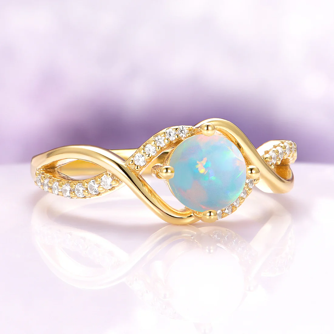 Entwined Natural Australian Opal Engagement Ring in 14K Solid Yellow Gold - Image 9