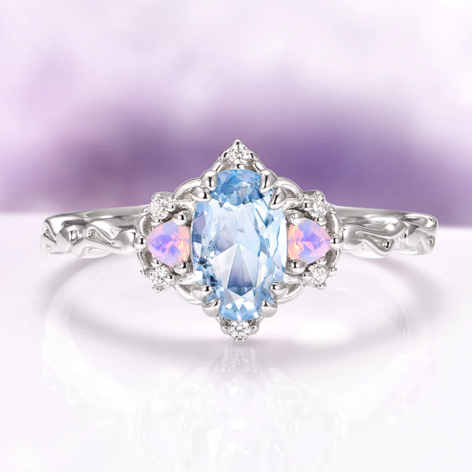 Esme Aquamarine & Opalescent Sapphire Ring in 14K White Gold