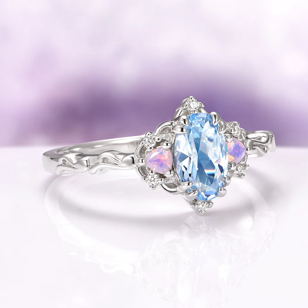 Esme Aquamarine & Opalescent Sapphire Ring in 14K White Gold - Image 2