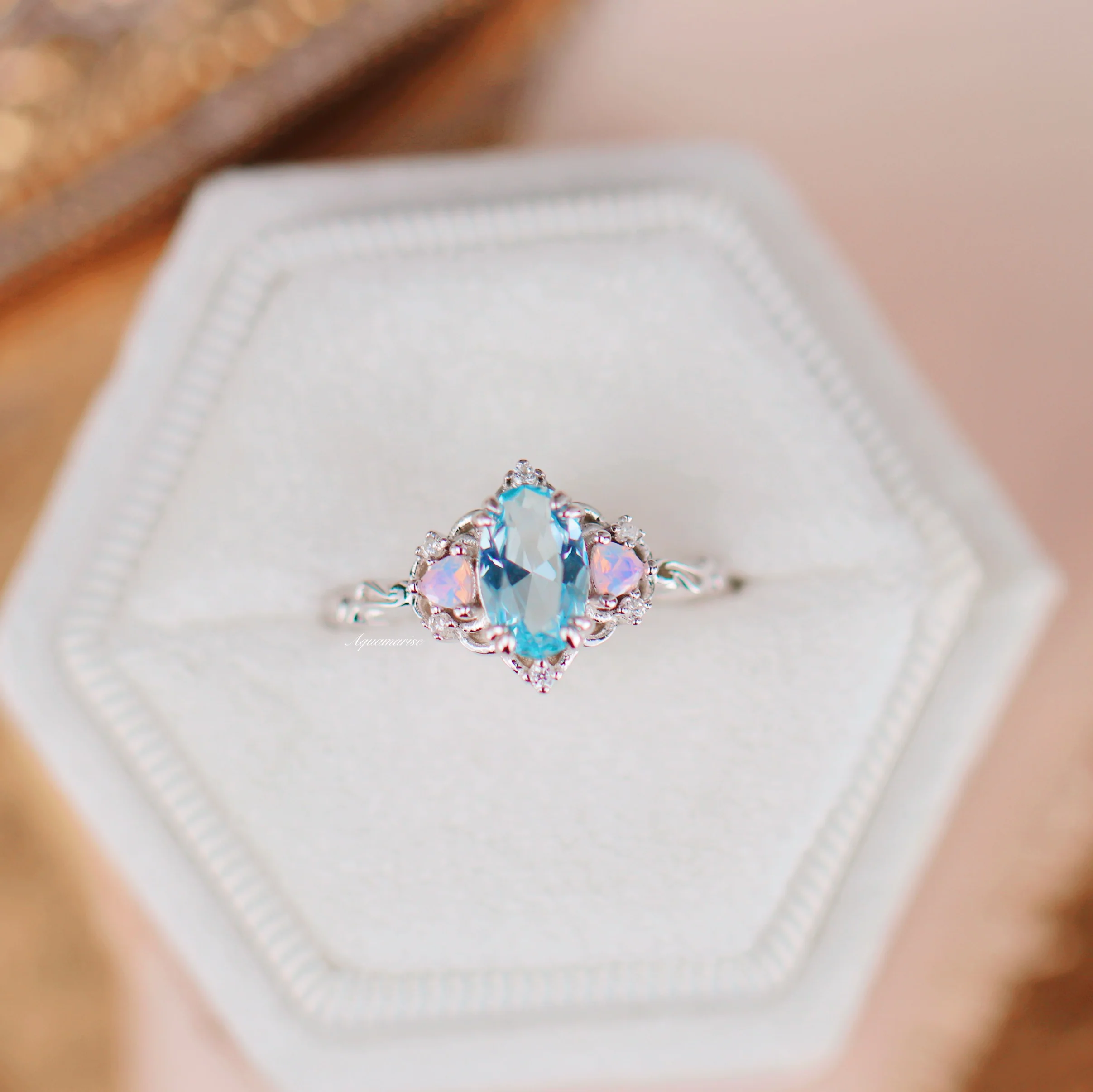 Esme Aquamarine & Opalescent Sapphire Ring in 14K White Gold - Image 3