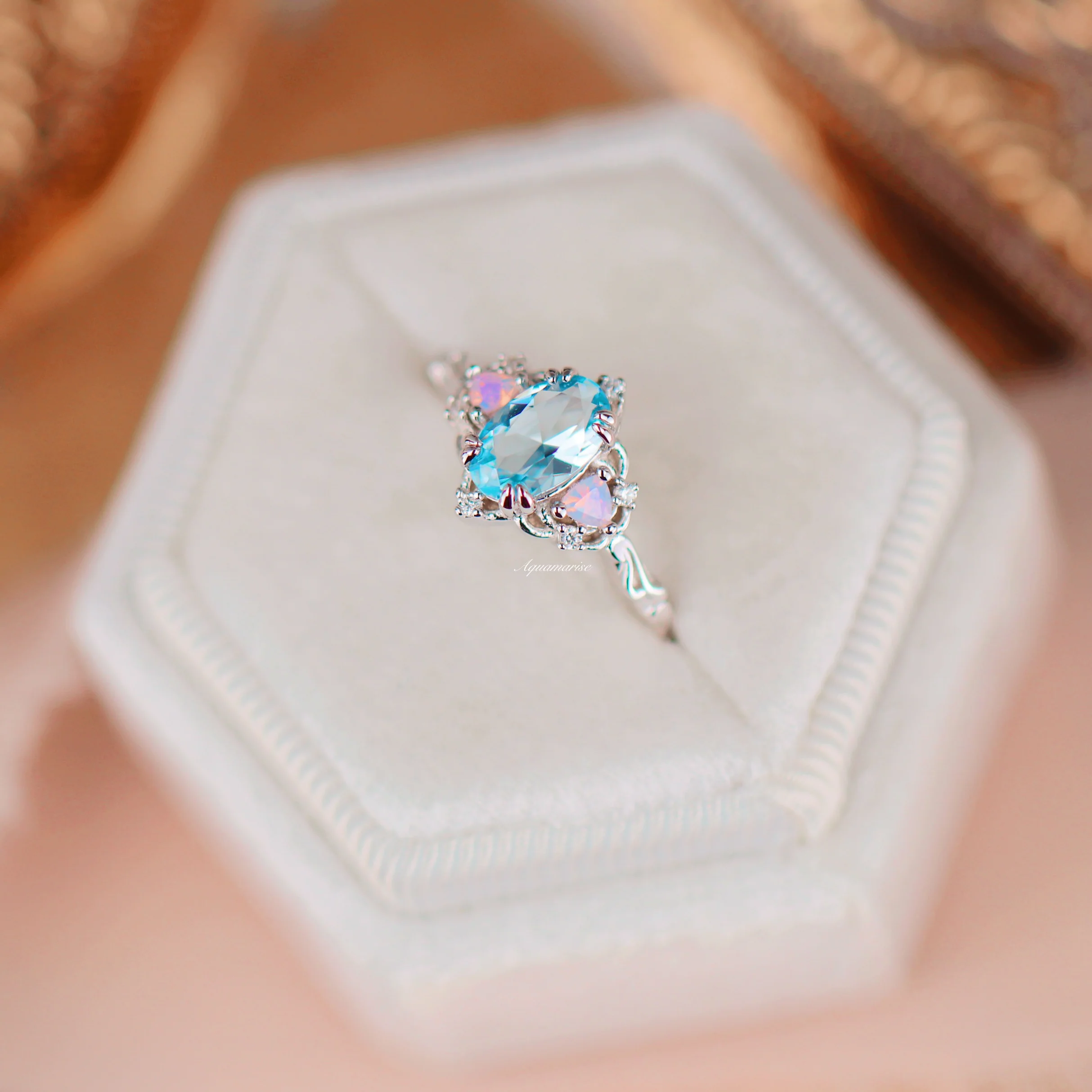 Esme Aquamarine & Opalescent Sapphire Ring in 14K White Gold - Image 6