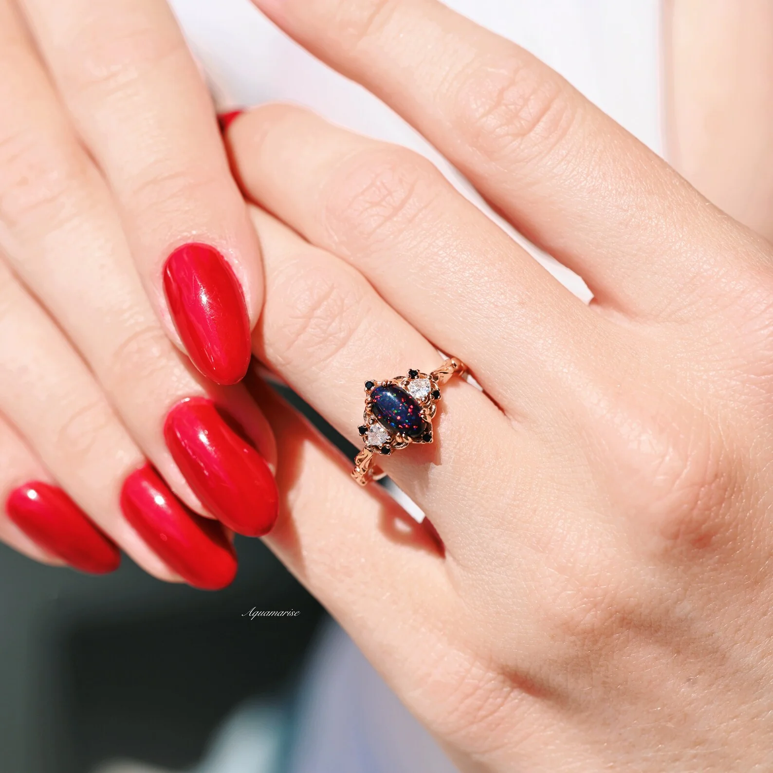 Esme Black Fire Opal Ring- 14K Rose Gold Vermeil - Image 4