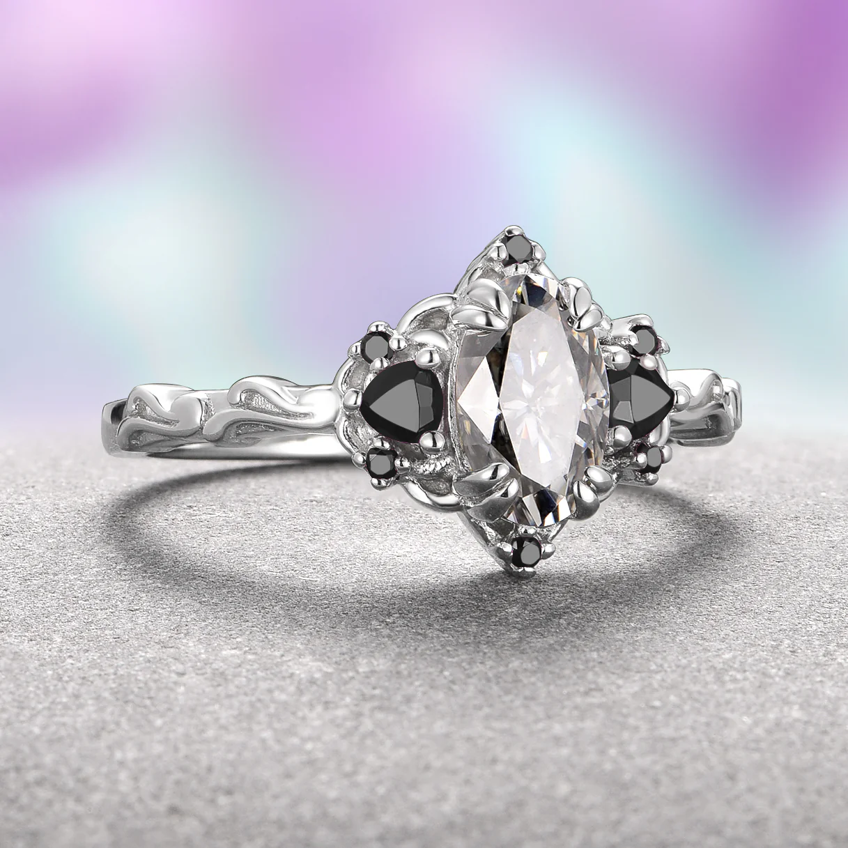 Esme Gray Moissanite and Meteorite Couples Ring Set - Image 5