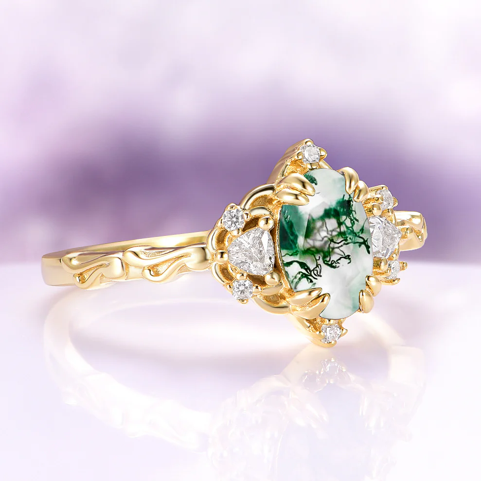 Esme Green Moss Agate Fairy Engagement Ring in 14K Solid Yellow Gold - Image 5