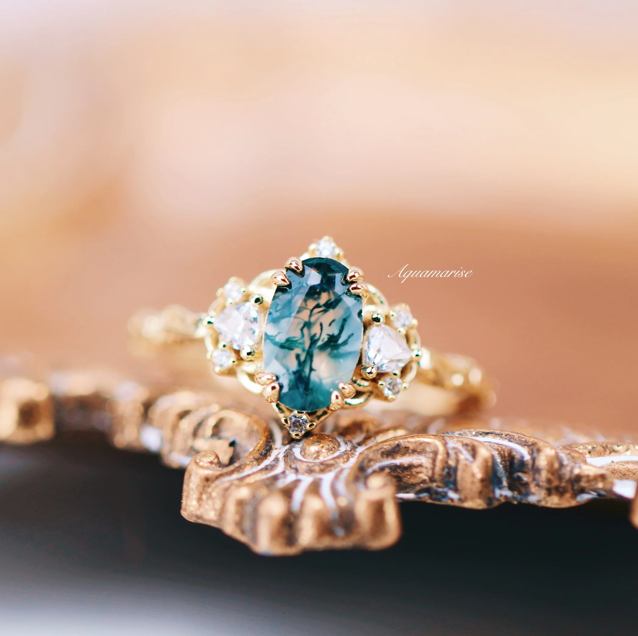Esme Green Moss Agate Fairy Engagement Ring in 14K Yellow Gold Vermeil - Image 4