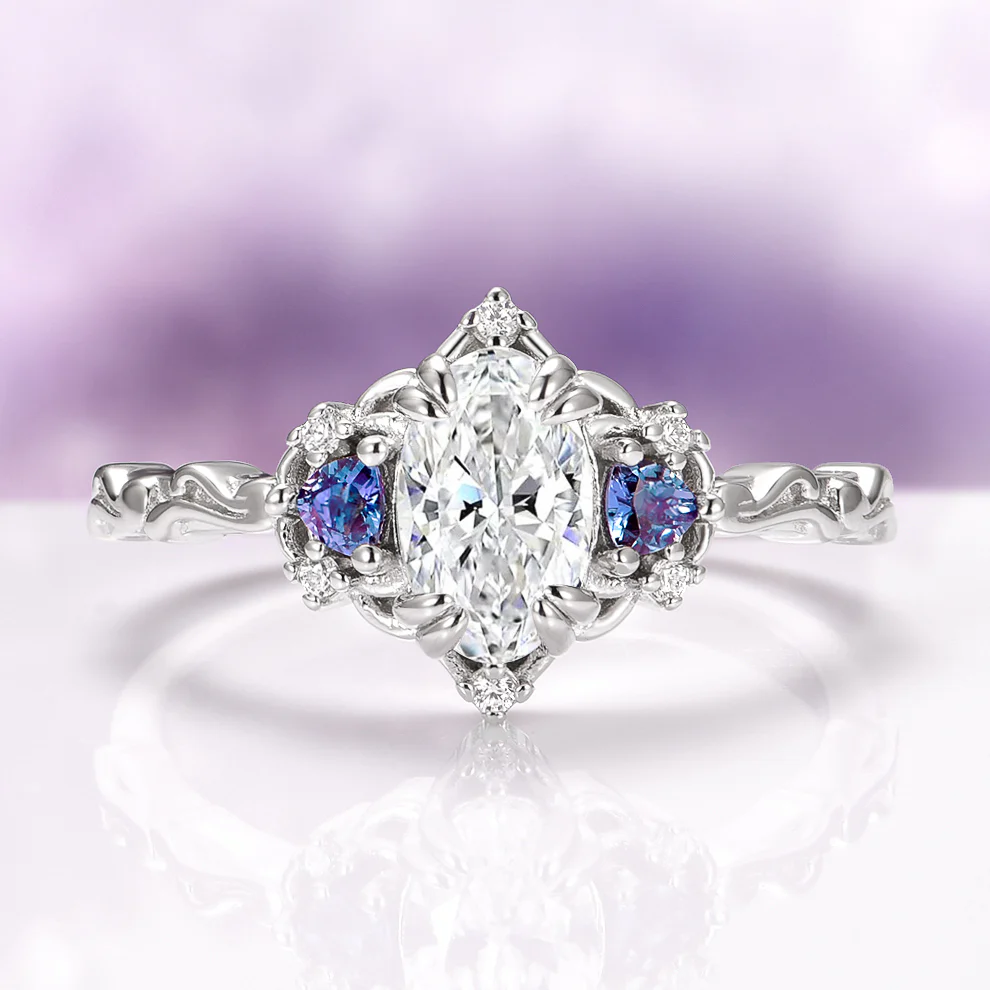 Esme Simulated Diamond and Alexandrite Engagement Ring in Sterling Silver