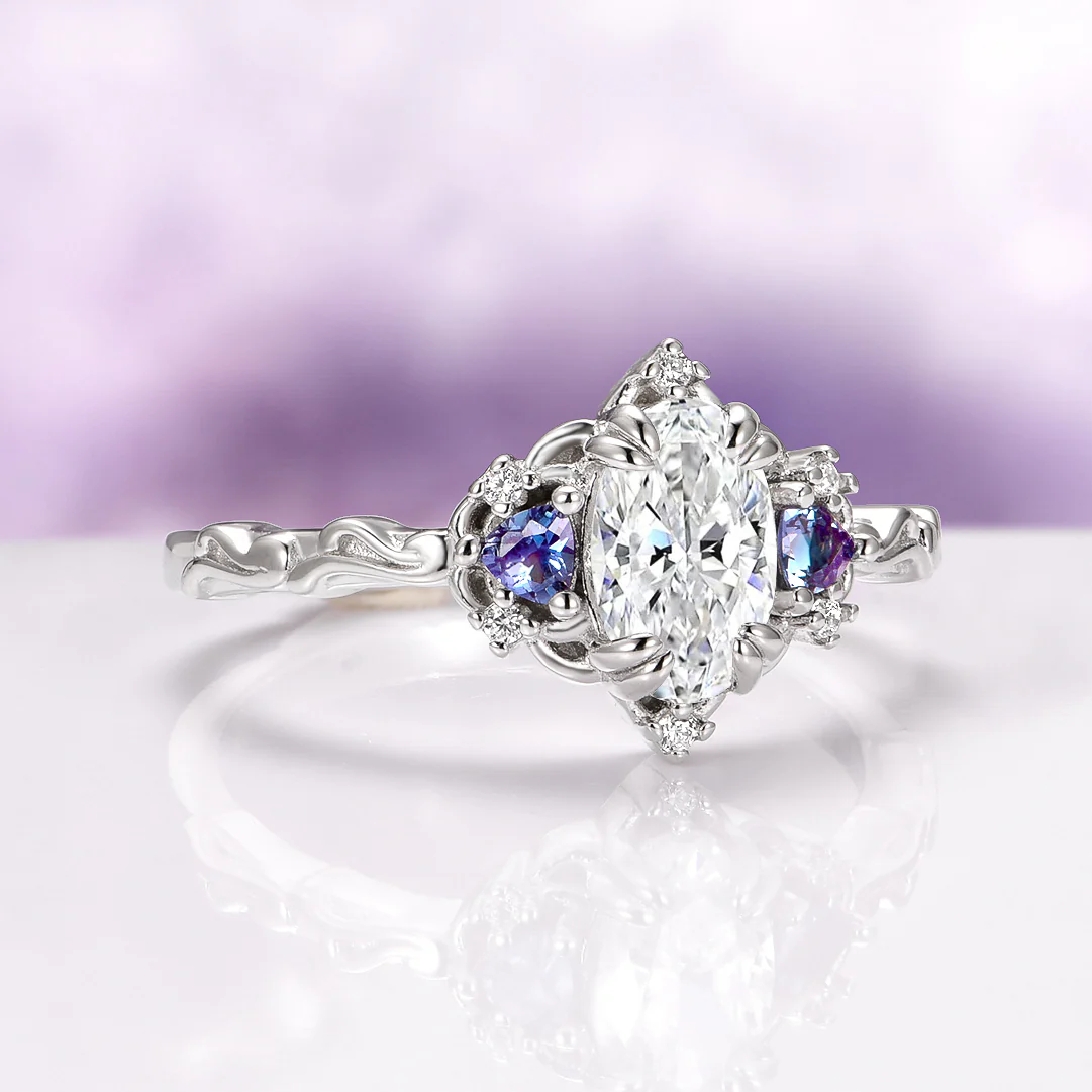 Esme Simulated Diamond and Alexandrite Engagement Ring in Sterling Silver - Image 6