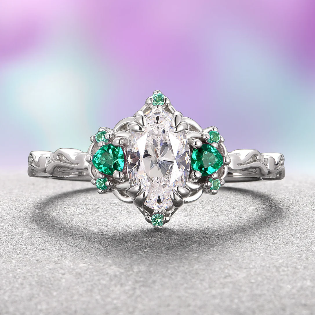 Esme Moissanite & Emerald Ring- 14K White Gold