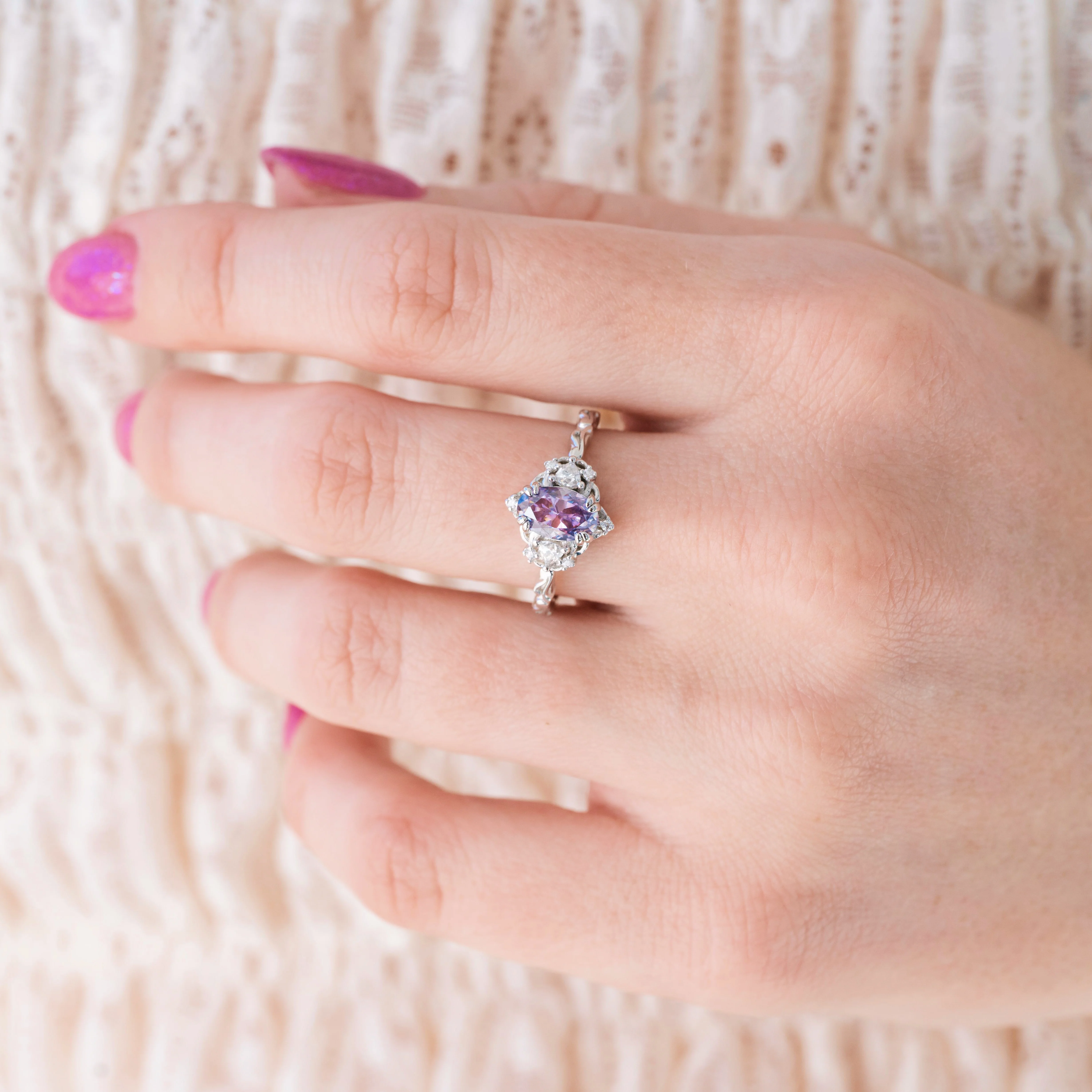 Esme Lavender Moissanite Ring in Sterling Silver - Image 2
