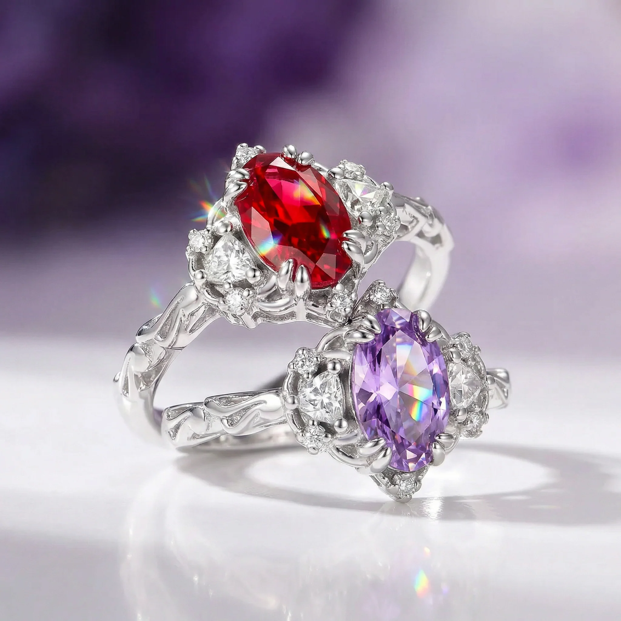 Esme Lavender Moissanite Ring in Sterling Silver - Image 5