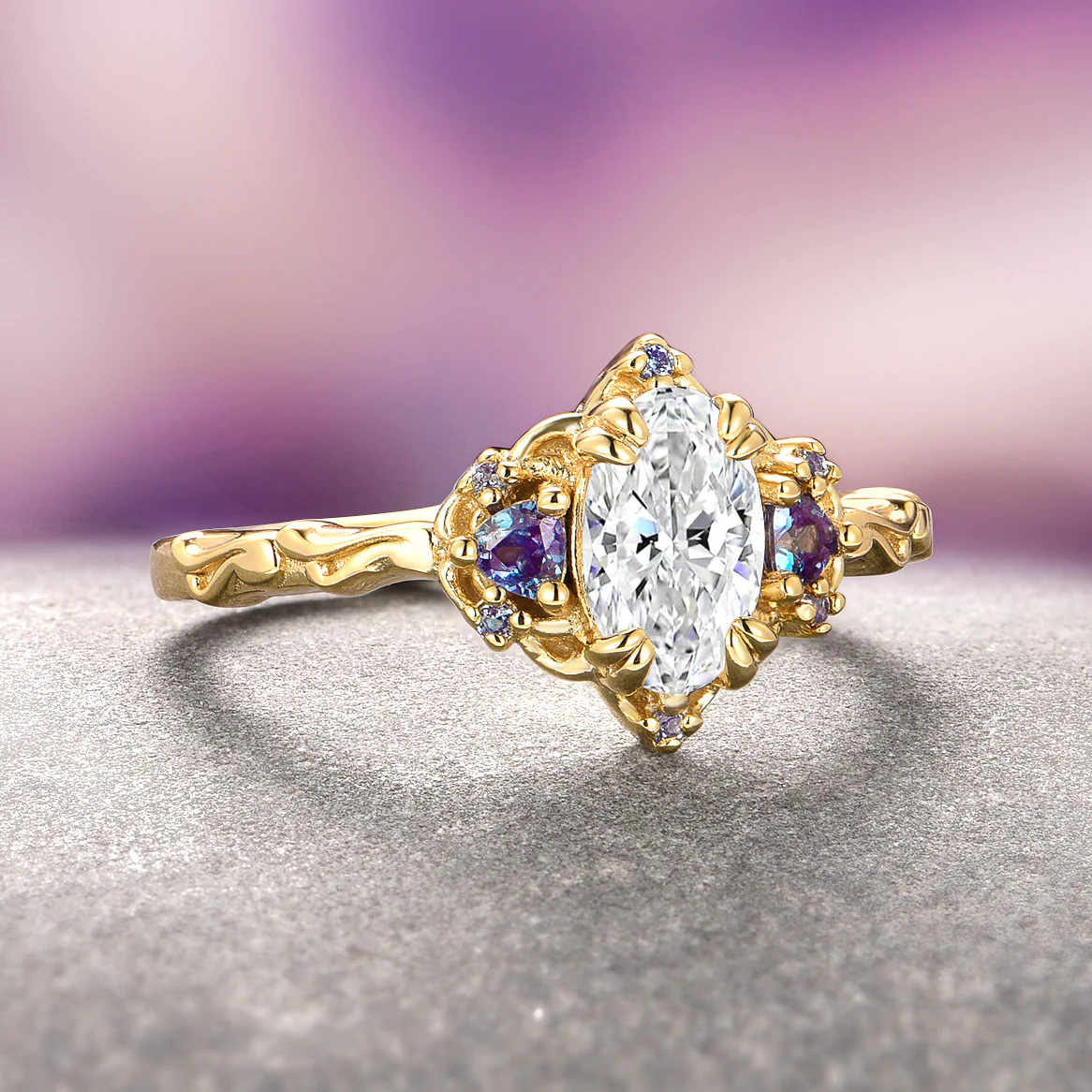Esme Moissanite & Alexandrite Ring- 14K Solid Yellow Gold - Image 2