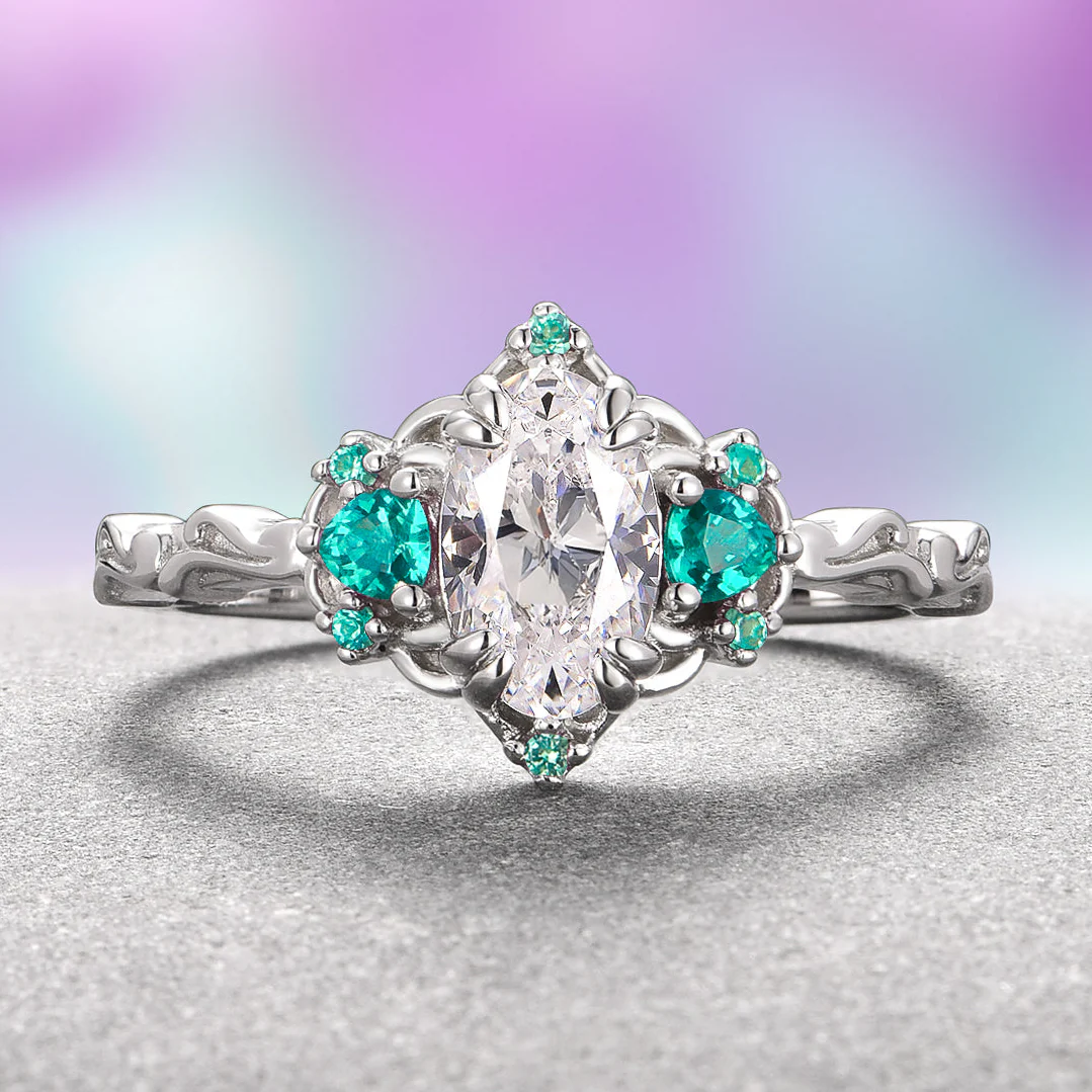 Esme Moissanite & Paraiba Tourmaline Ring- 14K White Gold