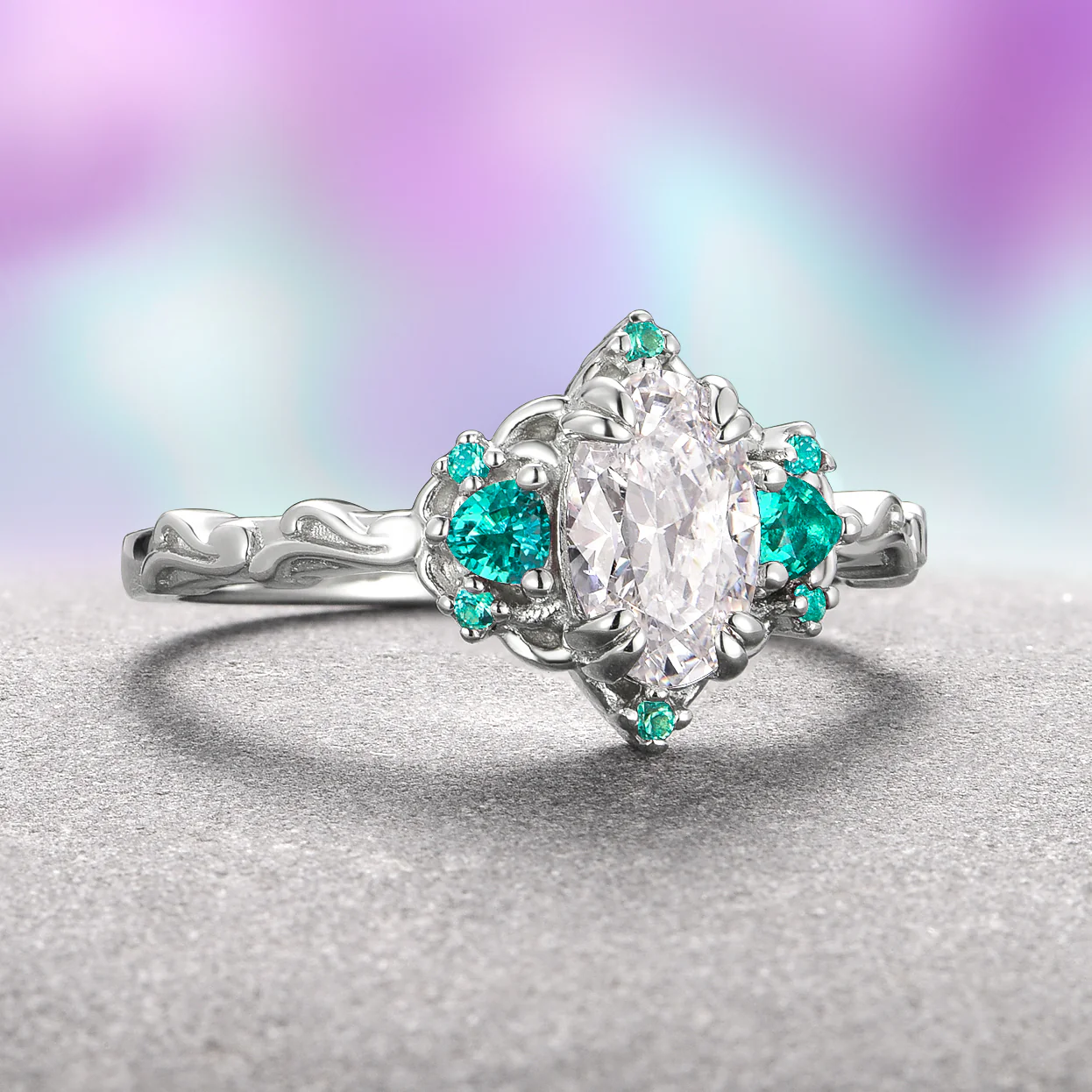 Esme Moissanite & Paraiba Tourmaline Ring- 14K White Gold - Image 2