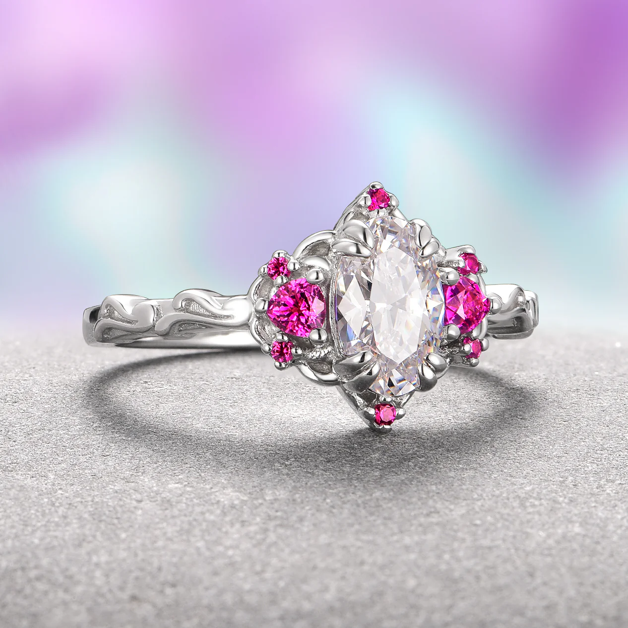 Esme Moissanite & Ruby Ring- 14K White Gold - Image 2