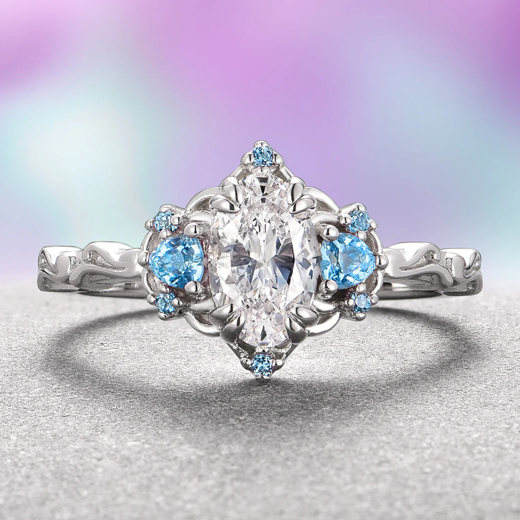 Esme Moissanite & Sky Blue Topaz Ring- 14K White Gold