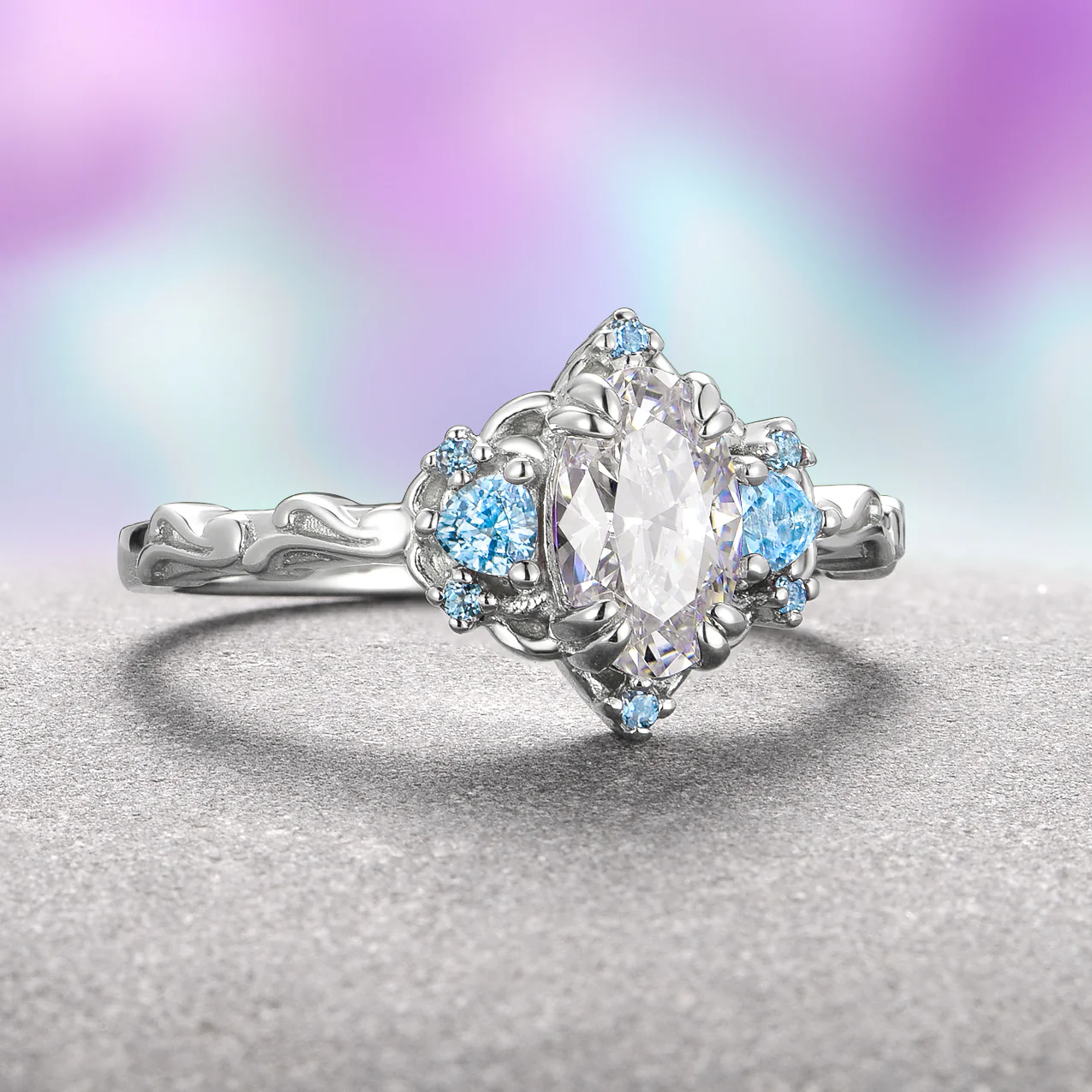 Esme Moissanite & Sky Blue Topaz Ring- 14K White Gold - Image 2