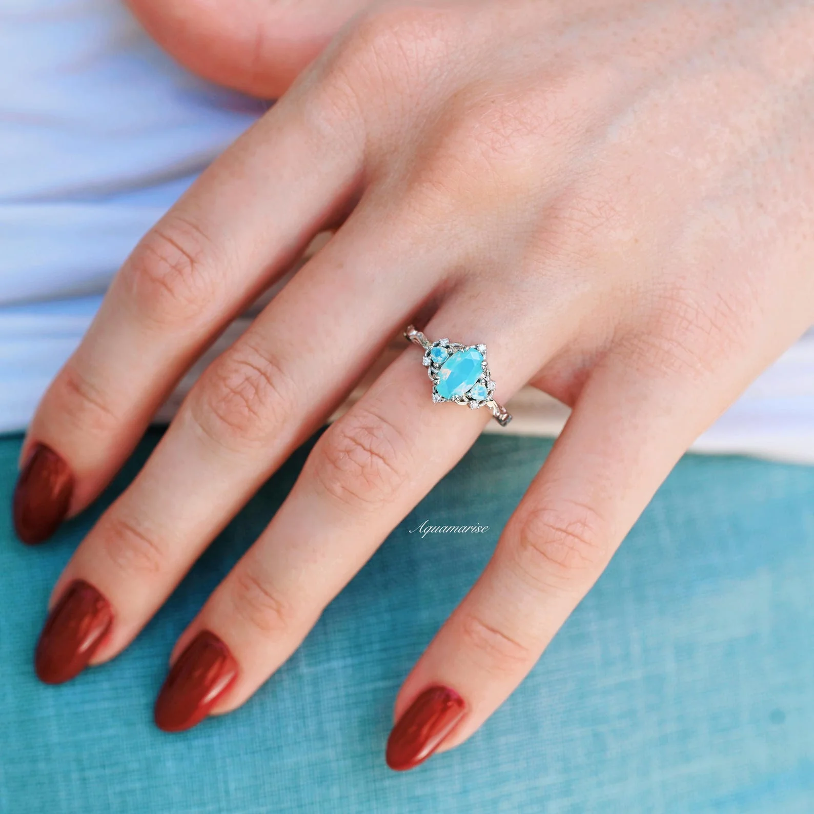 Esme Opalescent Blue Sapphire Mermaid Ring in 925 Sterling Silver - Image 4