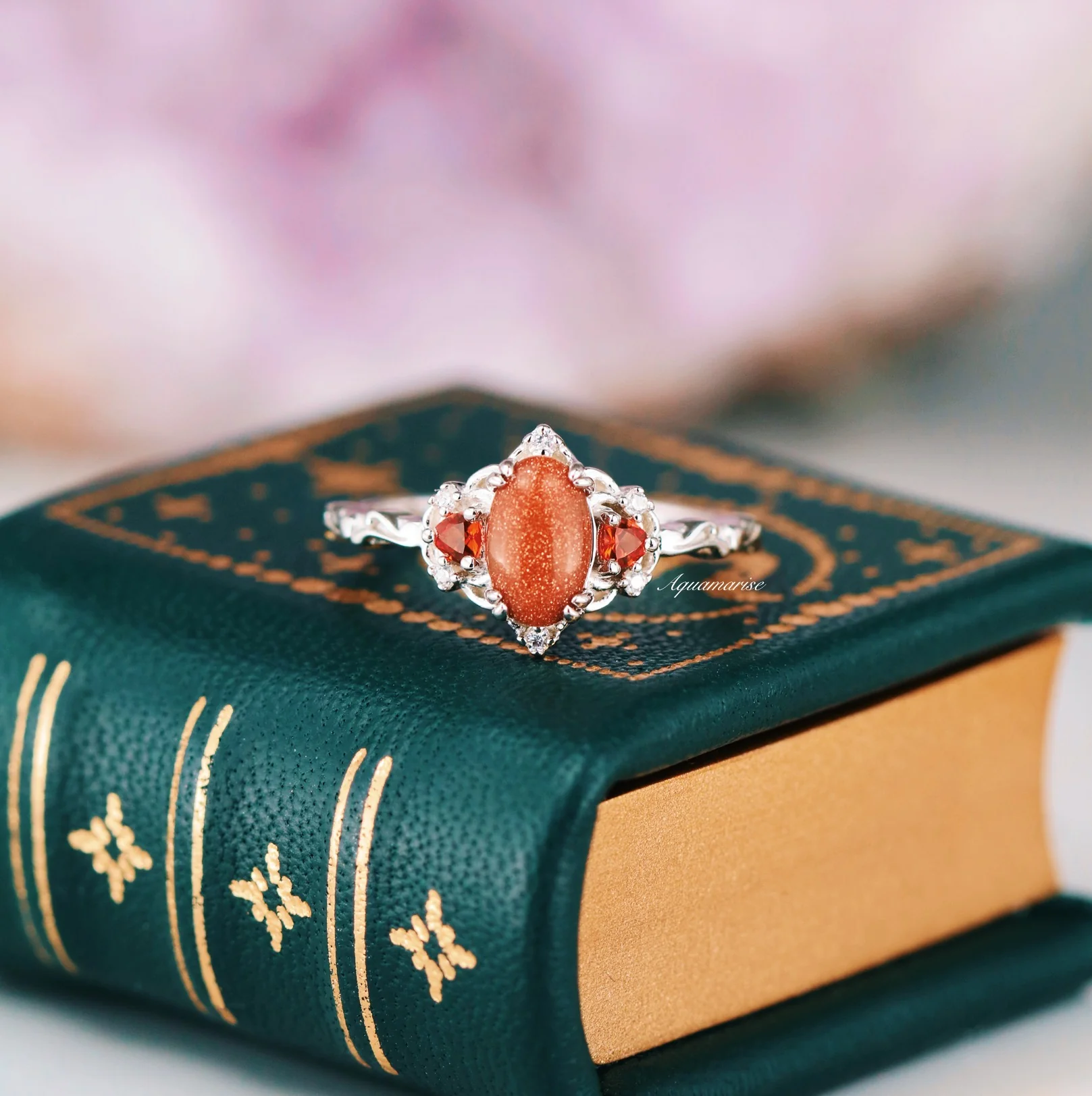 Esme Red Goldstone & Orange Sapphire Ring in Sterling Silver - Image 4