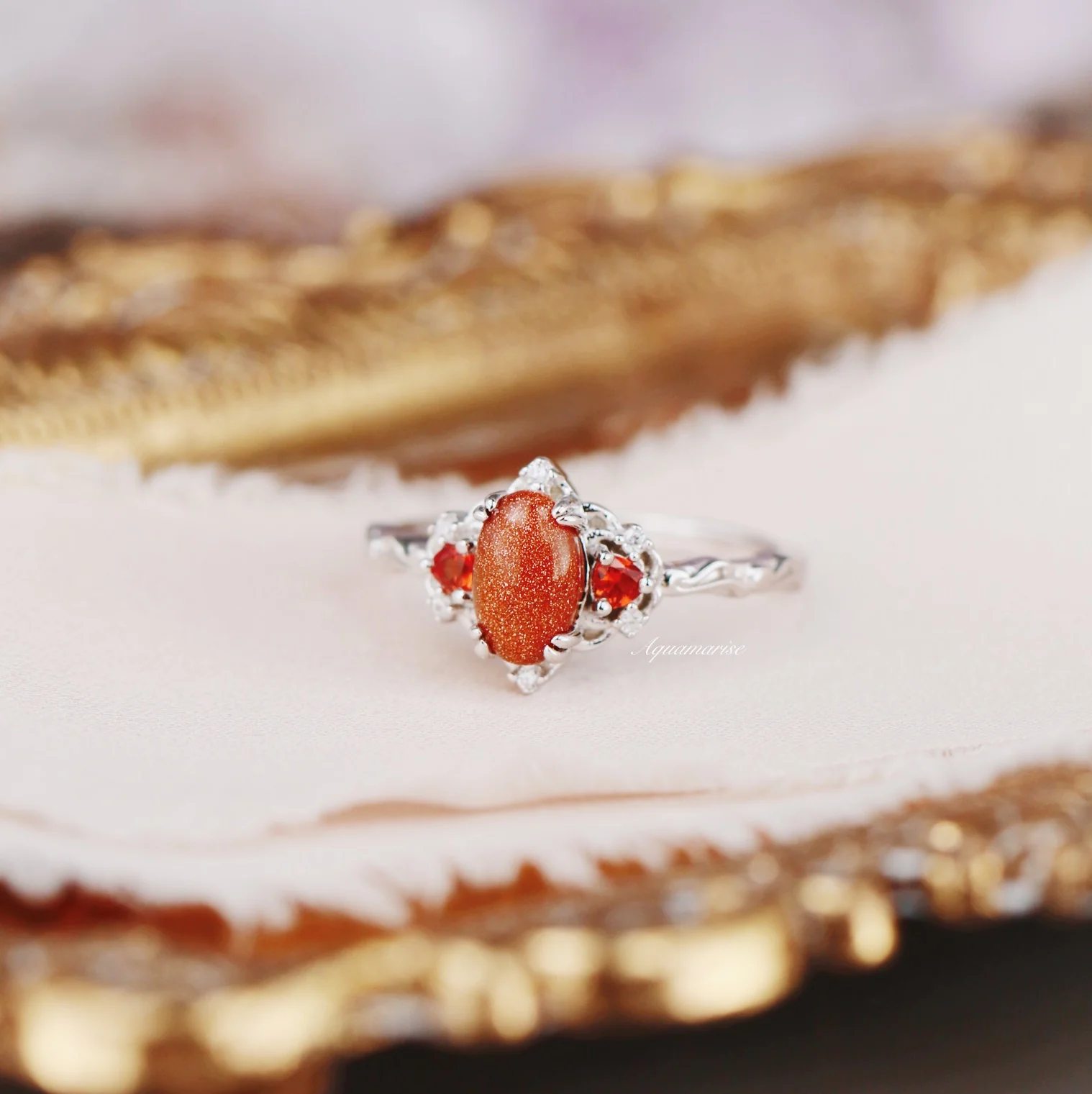Esme Red Goldstone & Orange Sapphire Ring in Sterling Silver - Image 5