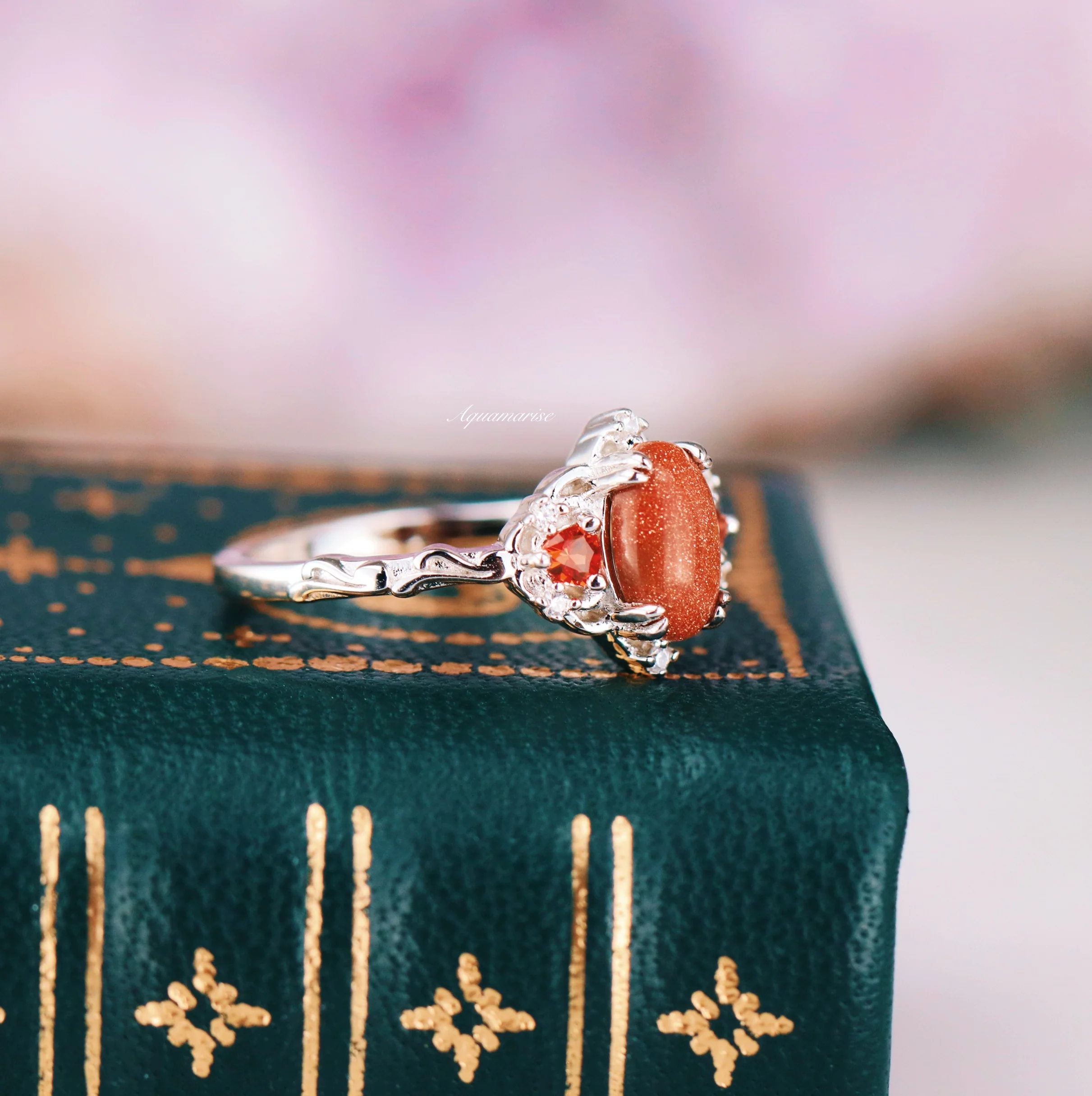 Esme Red Goldstone & Orange Sapphire Ring in Sterling Silver - Image 6