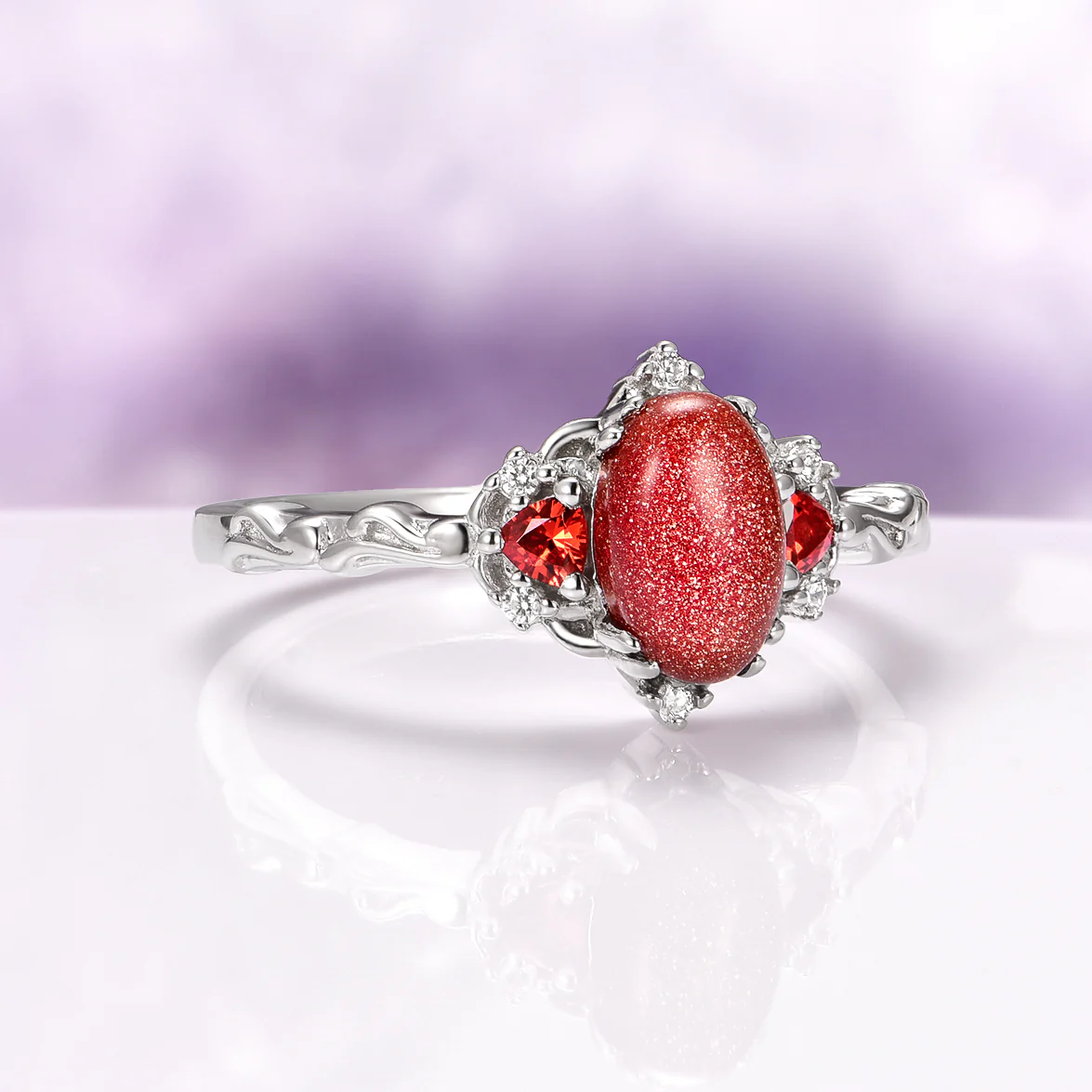 Esme Red Goldstone & Orange Sapphire Ring in Sterling Silver - Image 9